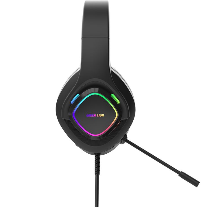 سماعة الألعاب جرين ليون GP32X مع ميكروفون مانع للضوضاء، صوت عالي الوضوح، أضواء بثلاثة ألوان، منفذ صوت 3.5، انحناء 360°، مريحة للارتداء - أسود