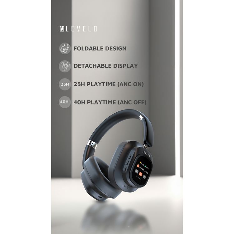 Levelo VibeMaster Wireless Hybrid ANC Headphones with Ultra-Soft Protein Leather, 1.2m AUX Cable, 2 Hours Charging Time, 600mAh Li-ion Battery, Dual Noise Detecting Microphones - Black