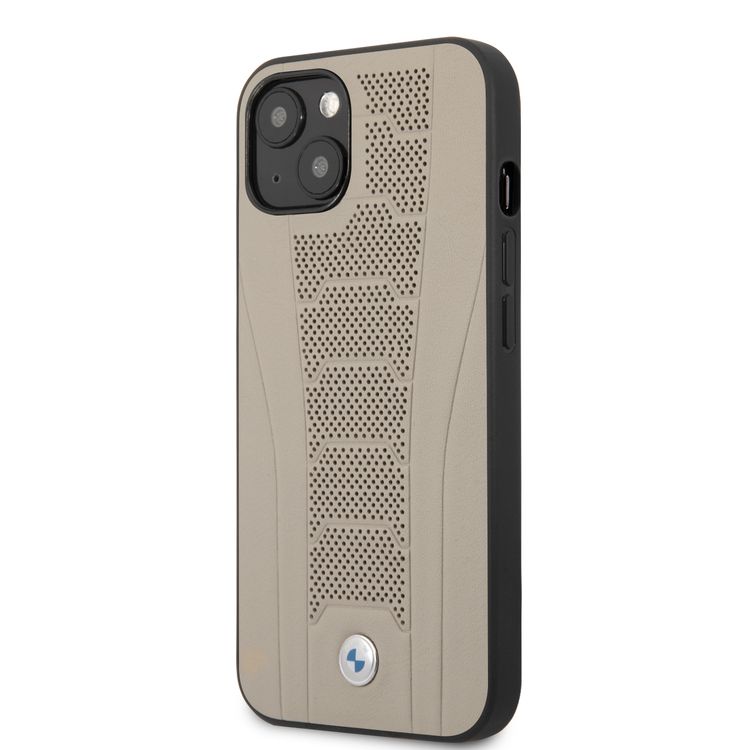 CG MOBILE BMW Real Leather Hard Case Seat Pattern Tone On Tone Perforations Debossed Lines Compatible for iPhone 13 Pro Max (6.7")  - Beige