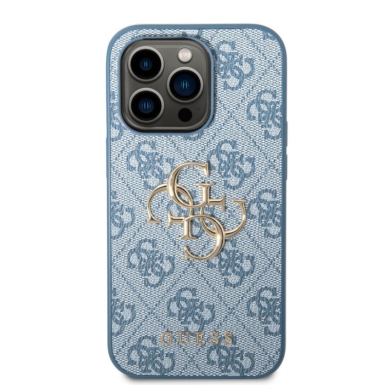 Guess PU Leather 4G Classic and Stylish Case with Big Metal Logo iPhone 14 Pro Max Compatibility - Blue
