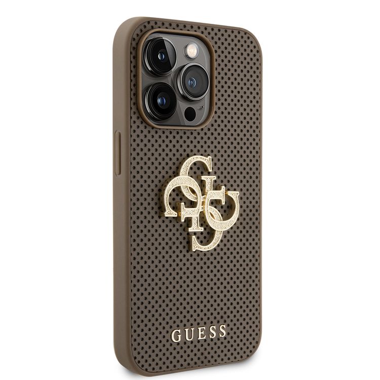 Guess Perforated PU Leather Case with 4G Glitter  - Taupe - iPhone 15 Pro Max