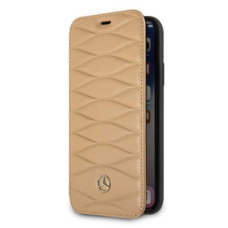 CG MOBILE Mercedes-Benz Pattern III Genuine Leather BookType Phone Case Compatible for iPhone X Officially Licensed - Light Brown