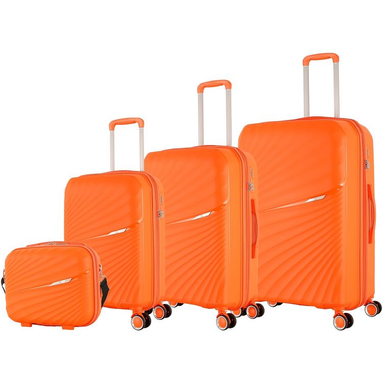 H.T Luggage Bag, Hard Case Polypropylene (PP) Material, Expandable, Telescopic Handle, Scratch Resistant, TSA Lock, Medium Case Size - Orange