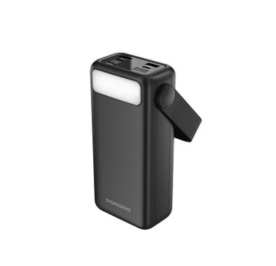 Porodo Lara 30000mAh Power Bank with Flashlight, Portable Handle, PD 20W, Fast Charging, ×2 USB-A & USB-C & Micro Ports, 4 Integrated Cables, Universal Compatibility - Black