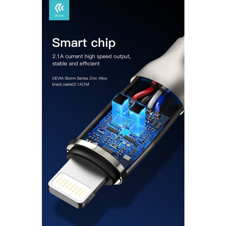 Devia Storm Series Zinc Alloy Braided Lightning Cable 1M 2.1A - Silver