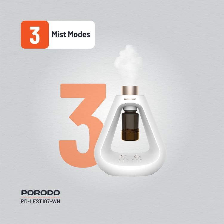 Porodo Lifestyle Aroma Sphere Waterless Diffuser, 10-50 m2 Coverage, 1200mAh Battery,  Up to 7 Days Working Time, Cold Diffusion, 3 Mist Modes - White