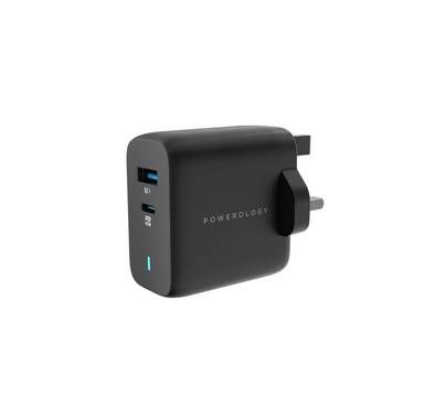 Powerology 63W Ultra-Quick GaN Charger 45W PD & USB-A Qui...
