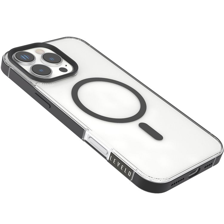 Levelo Claire Magsafe Case with Aluminum Bumper Case for iPhone 16 Pro Max, Hybrid Case, MagSafe Compatibility - Black