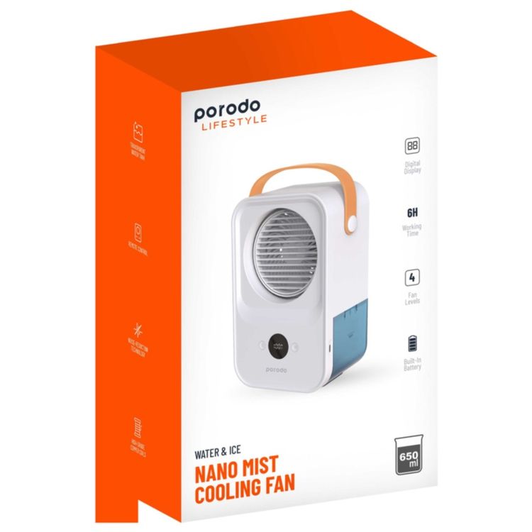 Porodo LifeStyle Nano Mist Air Cooling Fan with Remote 650mL 2000mAh - White