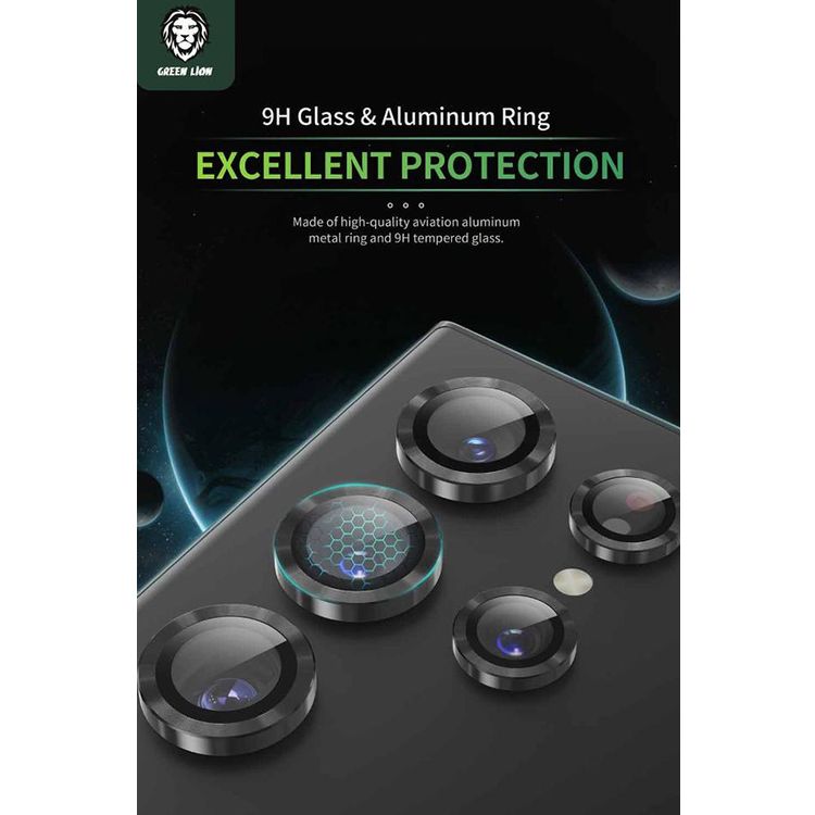 Green Lion Camera Lens Armor for Samsung Galaxy S24 Ultra, 9H Hardness, Anti Scratch, High Transparency, Anti Reflective - Black