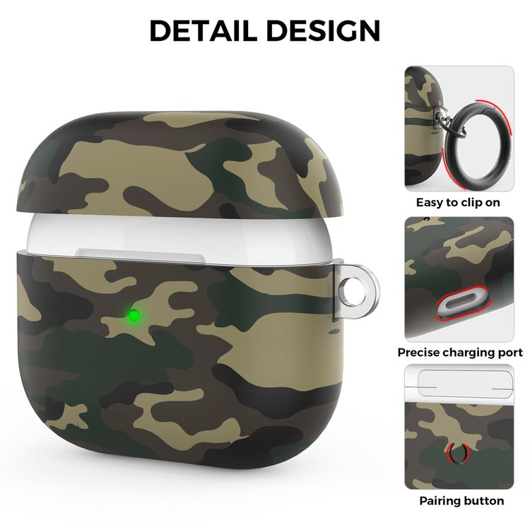 AhaStyle Premium TPU IMD Patterns Keychain AirPods Case Compatible for AirPods 3 Suitable with Wireless Charging - Universal Camouflage