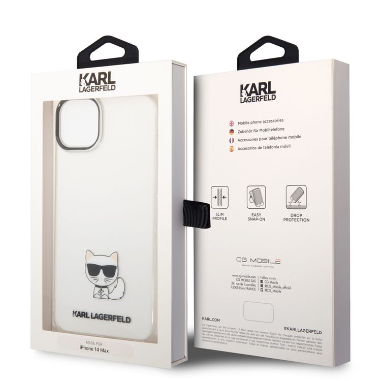 Karl Lagerfeld IML Case with Black Camera Outline & Printed Choupette Body Logo iPhone 14 Plus Compatibility - Transparent