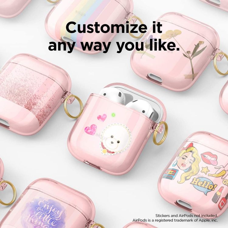 إيلاجو جراب تعليق شفاف (بولي يوريثان الحراري) لسماعات ابل ايربودز من الجيل الأول والثاني ، ليد أمامي مرئي ، مقاوم للخدش ، مقاوم للسقوط ، غطاء واقٍ ممتص ومقاوم للغبار مع جراب تعليق لسماعات ابل ايربودز 1/2 ، متوافق مع علبة الشحن اللاسلكي ، وردي جميل