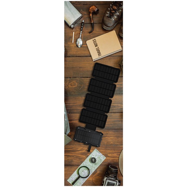 Green Lion Solar 5-Panel 20000mAh Power Bank with LCD Battery Display, IP54 Waterproof, 3 LED Modes, QC 22.5W Fast Charging, 15W Wireless Charging - Black