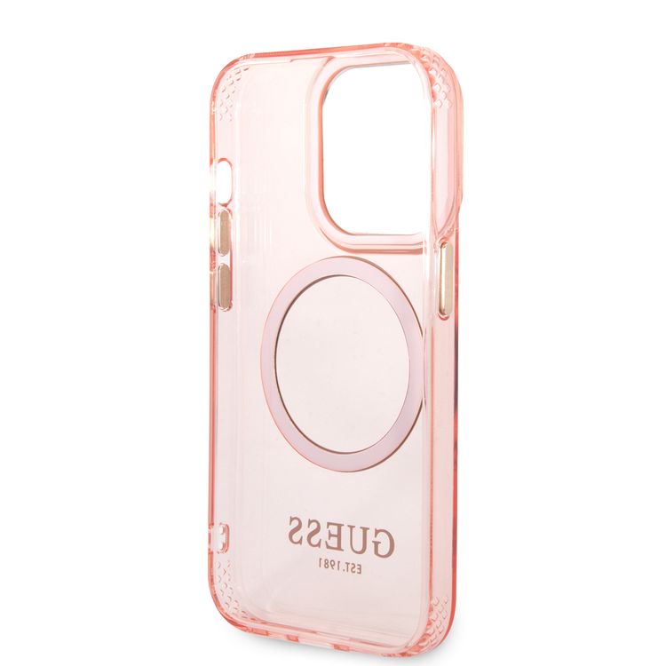 Guess Magsafe Case With Translucent Gold Outline - iPhone 14 Pro Max - Pink