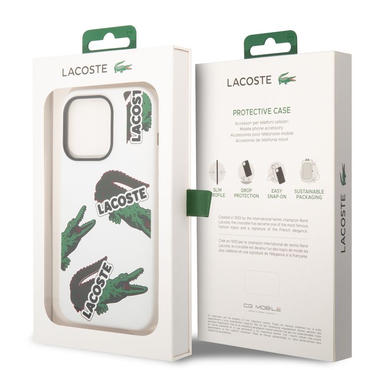 Lacoste Hard Case Liquid Silicone / Microfiber Allover Pattern Compatible with iPhone 14 Pro - White