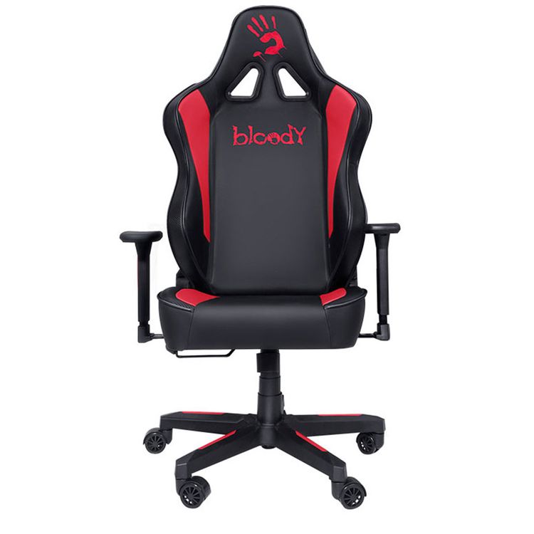 Bloody Gaming Chair, Ergonomic Backrest, High-Density Foam Cushion, 3D Adjustable Armrests, Class 4 Hydraulic Piston, Soft & Reliable Pillow - Black / Red