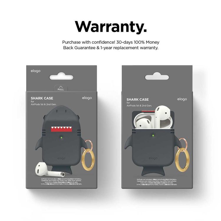 Elago Shark Case Compatible for Apple Airpods, Protect with Style, Durable Premium Silicone, Special Anti-Slip Coating in Cap, Lightweight, Bring It Anywhere w/ You - Dark Gray