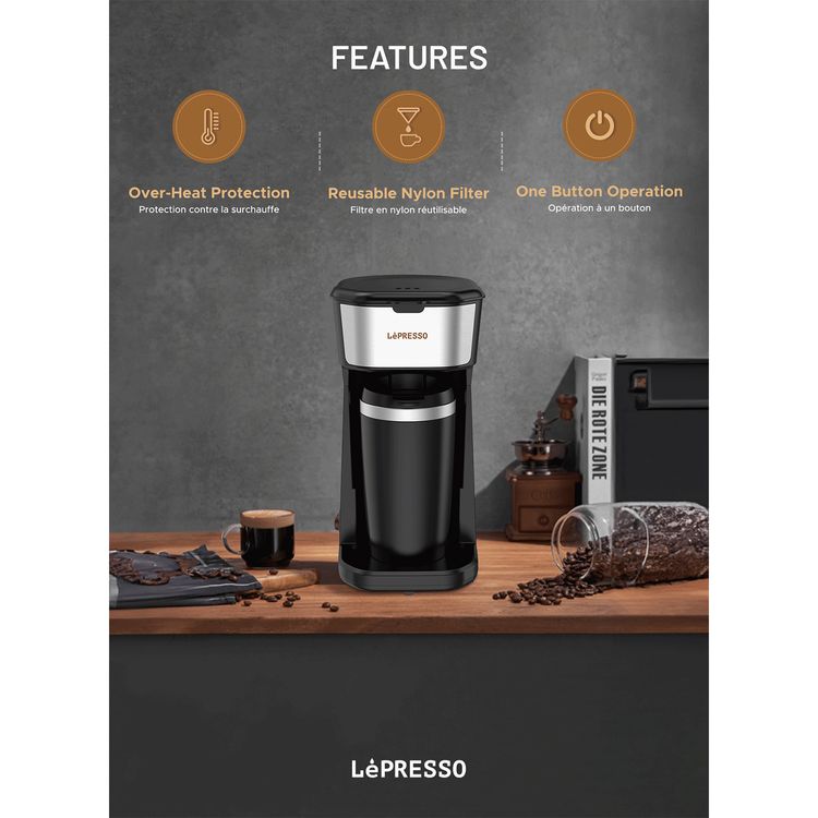 LePresso 450W Coffee Maker with Travelling Mug  - Black