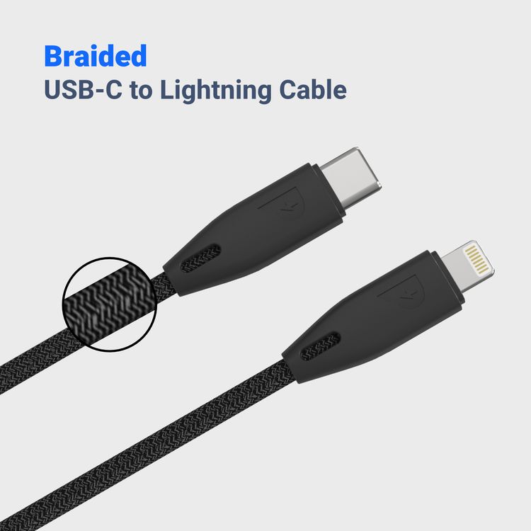 Powerology Fast Charging Cable, [MFi Certified] USB C to Lightning Braided Fast PD Charge 2 meter / 6.6 feet with iPhone 12 Pro Max/12 Mini/12, 11 Pro Max/11 Pro/11, XS Max/XS/XR/X, 8 Plus/8 (Black)