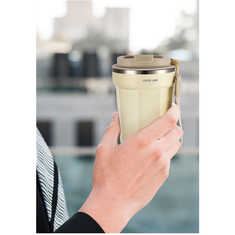 Green Lion Vacuum Mug, 380 mL Capacity, Stainless Steel Material, Double-Wall Vacuum Insulation, Exquisite Appearance - Beige