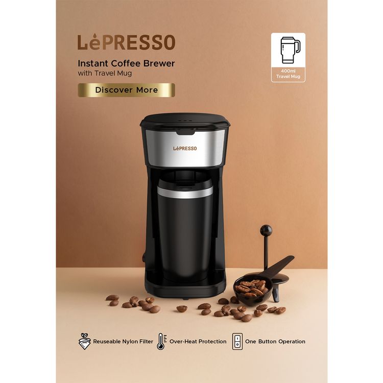 LePresso 450W Coffee Maker with Travelling Mug  - Black