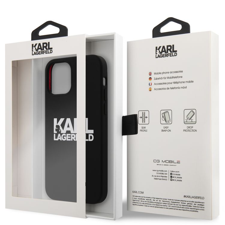 CG MOBILE Karl Lagerfeld Liquid Silicone Case Stack Logo Compatible for iPhone 13 (6.1") Easy Access to All Ports, Scratch Resistant, Drop Protection Back Cover