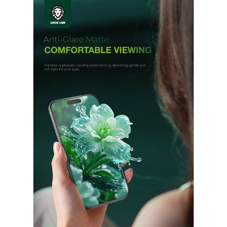 Green Lion 9H Steve Matte Strong Full Glass Protector for iPhone 17 Pro, Crystal Clear, Anti-Scratch, Anti-Fingerprint, Grease Resistance, Air Bubble Prevention, Highly Responsive - Clear