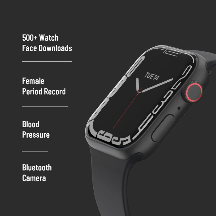 Porodo Smart Watch Series 8+ with Fitness & Activity Tracker, 2" Wide Display, 250mAh Battery Capacity, IP68, 2-3 Days Working Time, Wireless Charging - Grey