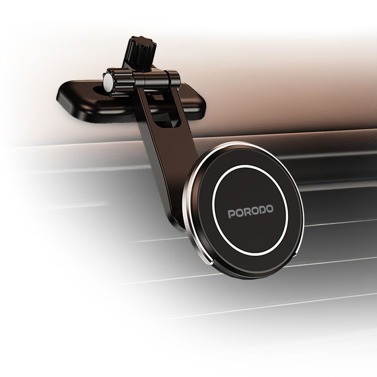 Porodo MagSpin Magnetic Phone Holder with 360° Flexible Rotation, Compatible with 60-90mm Smartphones, ABS Material, 18N Magnetic Strength, Adjustable Viewing Angle, Multi-Surface Mount - Black