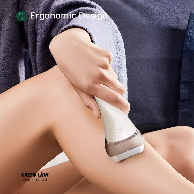 Green Lion 5-in-1 Cordless Epilator Kit with Ergonomic Design, Type-C Charging, #280 DC Brushed Motor, 6300RPM Motor, Stainless Steel Blade, 1400mAh Battery Capacity, Digital Display - White