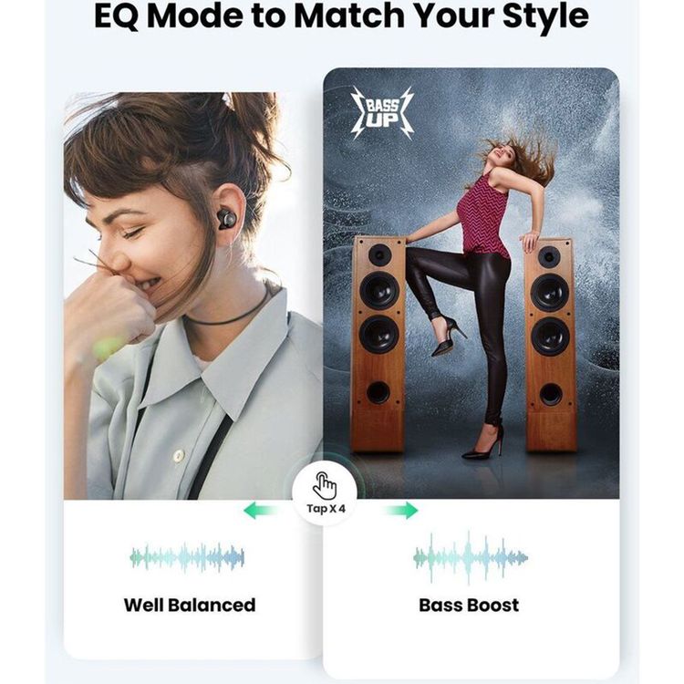 UGreen Hitune T1 True Wireless Earbuds, Twin & Mono Mode, Touch Control, HiFi Sound, 10 m Bluetooth Range, 1.5 Hours Battery Charging Time, Sound Isolation - Black