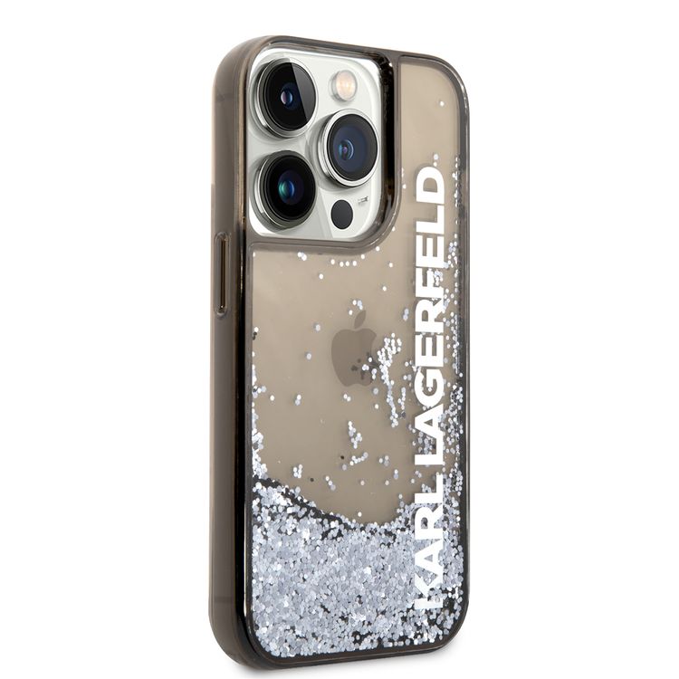 Karl Lagerfeld Liquid Glitter Elong Silicone Case Protector Compatible with iPhone 14 Pro - Black