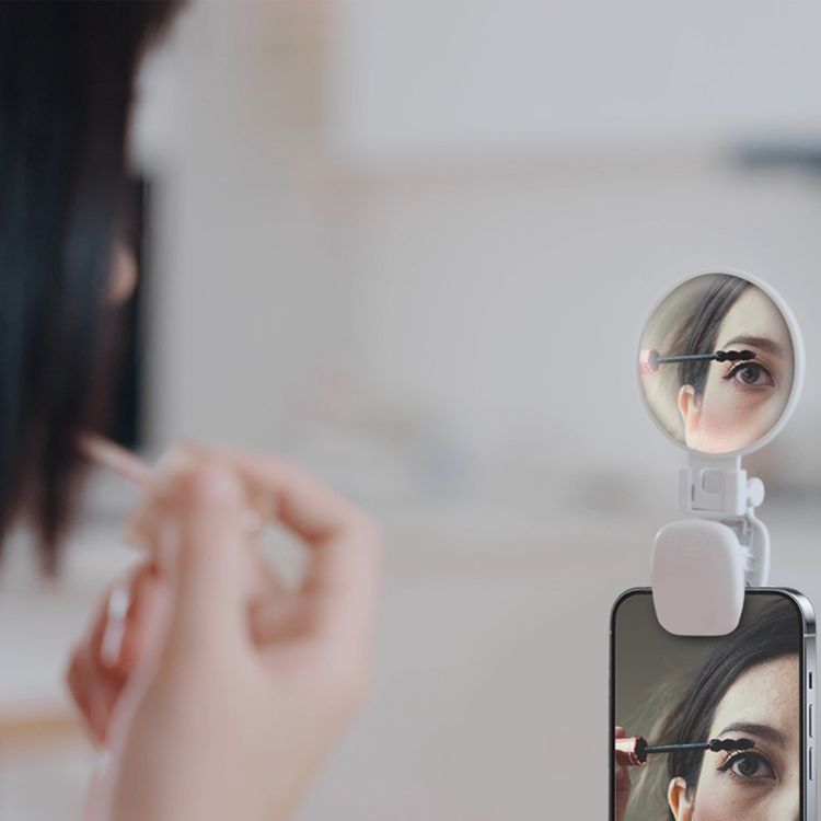 Porodo Lifestyle Clip-On Mirror Fill Light with Camera Shoe Mount, Type-C Charging Port, 200mAh Battery Capacity, Up to 4 Hours Working Time, 180° Adjustable Angle, Customizable Light Modes - White