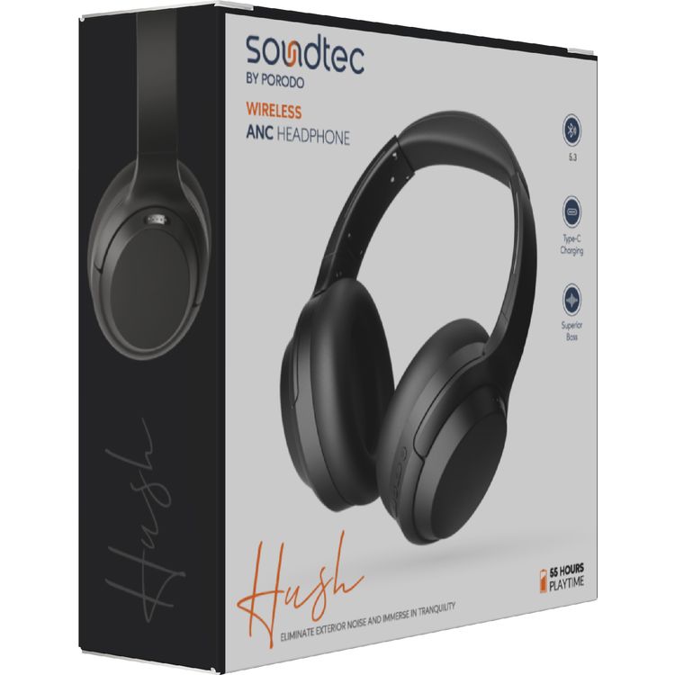 Porodo Soundtec Hush Wireless Over-Ear ANC Headphone - Black