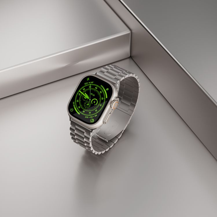 Levelo Daytona Watch Strap with Adjustable Links for Apple Watch 49/45mm, Anti-Oxidation Technology, Compatible with SE, Series 8, 7, 6, 5 & 4, Stainless Steel with Premium Metal Finish - Titanium