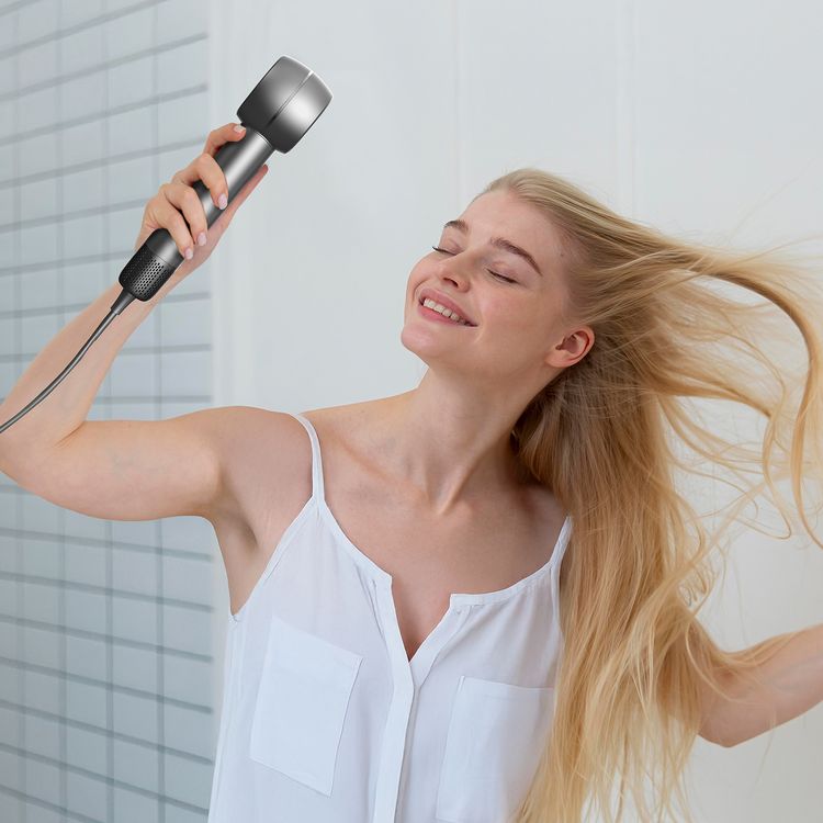 Powerology IonFusion Hot & Cold Hair Dryer, 1400W Rated Power, 65m/s Wind Speed, 4 Temperature Levels, High-Speed Brushless Motor, 1.8m UK 3-Pin Plug - Gray