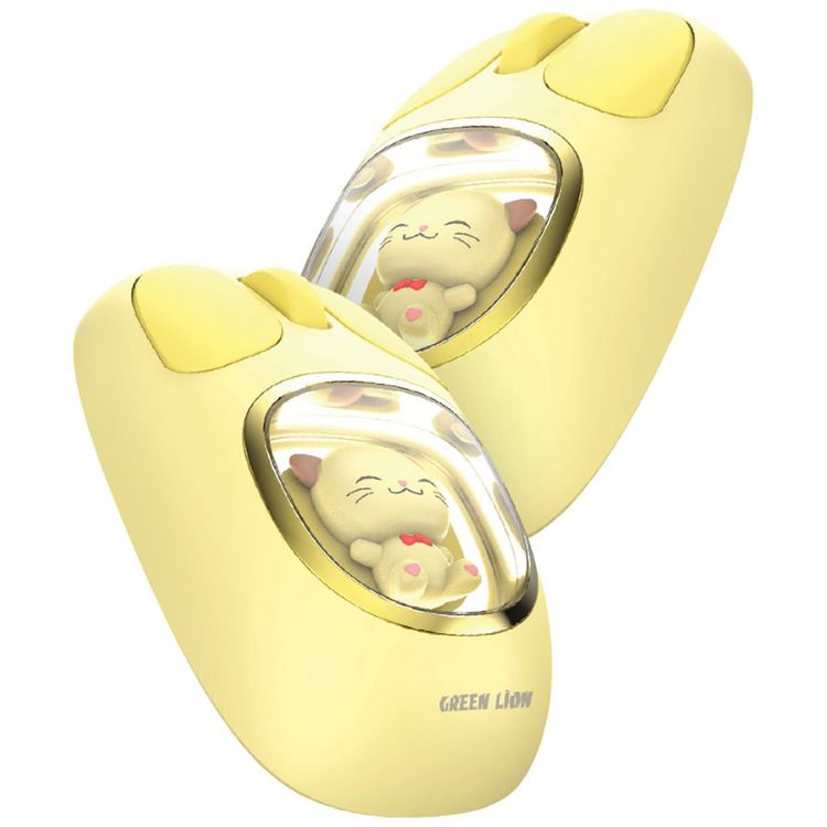 Green Lion Moosh Wireless Mouse with 7-Color Diffuse Lighting, Up to 3 Million Clicks, 3-Button Function, 400mAh Battery, 1200 DPI, Connects Up to 3 Devices, USB-C Charging Interface - Yellow