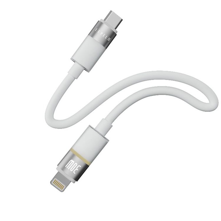 Levelo Luno USB-C to Lightning Cable with 30W Power Delivery, 1m Cable Length, 480Mbps Data Transfer Speed, Silicone Material, Tangle-Free, LED Indicator - Lunar White