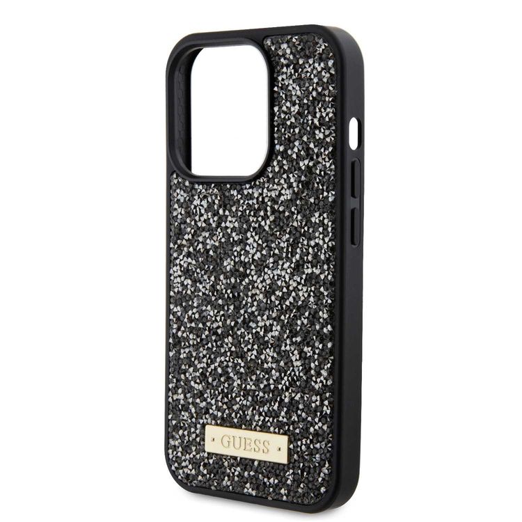 Guess Rhinestone Case with Metal Logo - Black - iPhone 15 Pro