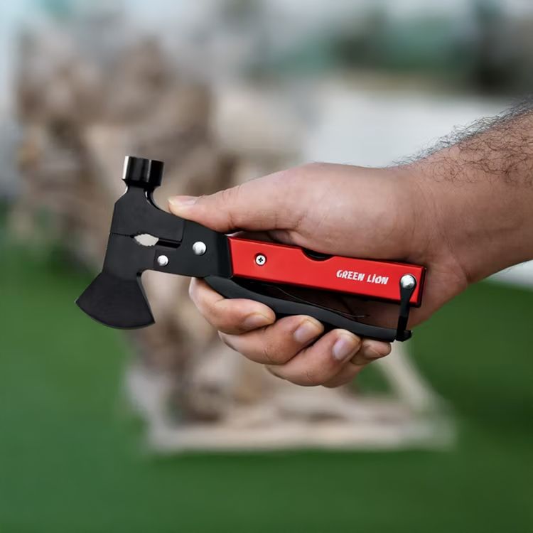 Green Lion Storm Breaker Multi-Tool Axe with Stainless Steel 420 Material, 13 Functions in One, Sharp Edge, Easy to Carry & Durable - Red