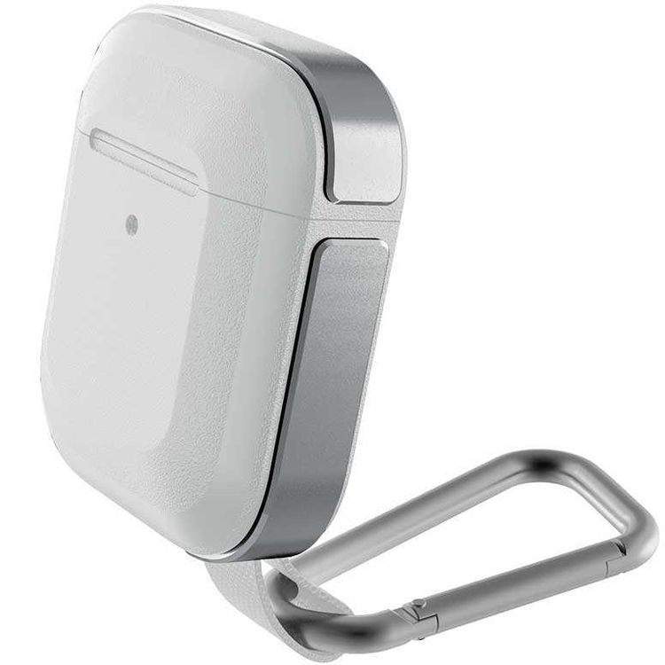 X-Doria Defense Trek Aluminum Bumper Case with Anti-Lost Carabiner & Loop Compatible for AirPods 1 & 2 - Sleek Design Cover - 360 Degree Protection - Charging Light Visible - Silver