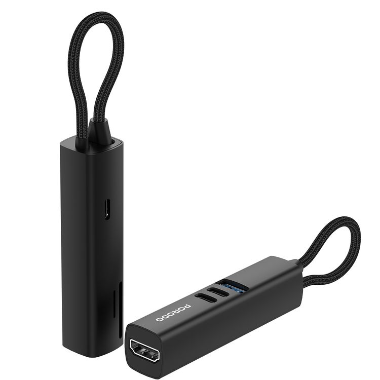 Porodo 7-in-1 Multi-Port USB Hub, 100W Power Delivery, Compatible with Windows, macOS, ChromeOS, Nintendo Switch, Fast Data Transfer, Aluminum Alloy Material, Plug & Play Operation - Black