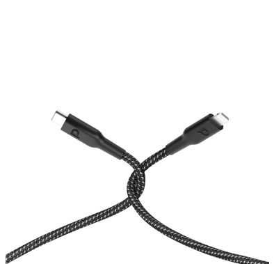 كابل باورولوجي مجدول USB-C إلى Lightning مع توصيل طاقة بقوة 60 واط، طول الكابل 2 متر، نقل بيانات سريع وشحن سريع، متوافق عالميًا - أسود