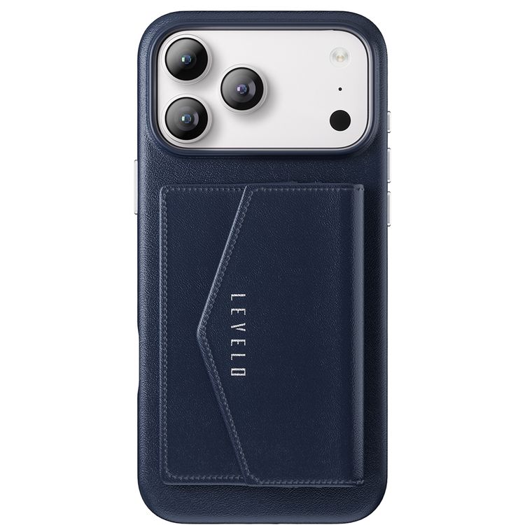 Levelo Vertex PU Leather Wallet Case for iPhone 17 Pro Max, Shock-Resistant Bumper, Raised Bezels for Camera & Screen, MagSafe Compatible, Drop-Tested, Full-Wrap Leather Build, Detachable Magnetic Wallet - Dark Blue
