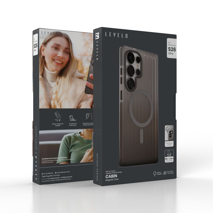 Levelo Cabin MagSafe Case for Samsung S26 Ultra, Shock-Resistant Bumper, Strong Magnets, 1.5m Drop Tested, Shockproof Corners, Enhanced Camera & Screen Protection, 2H Scratch Resistance, Ever-Clear Technology - Silverstone