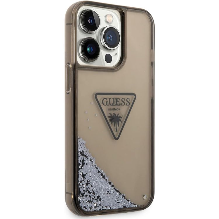 Guess Liquid Glitter Case with Triangle  Translucent Logo - Black - iPhone 15 Pro Max