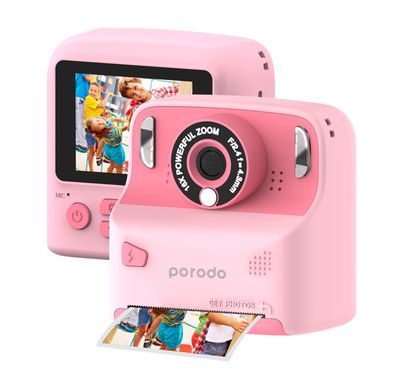 Porodo Lifestyle Kids 10000mAh Print Camera with 320 x 240 Screen Resolution, Type-C Charging Port, 2.4" Wide Screen, Built-in Games, 12MP Image Resolution, Built-in Fill Light - Pink