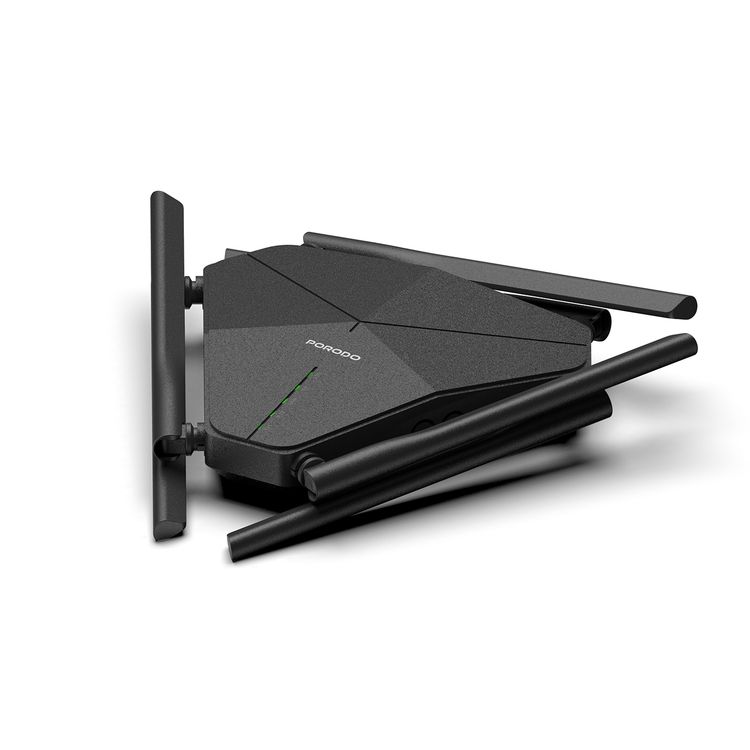 Porodo Dual-Band Portable 4G LTE Wi-Fi Router with 4000mAh Battery Capacity, 3 Giga LAN Ports, 1200Mbps Wi-Fi Speed, 4x LTE/UMTS & 2x Wi-Fi External Antennas, Nano Sim, Secure Encryption, 2.4G & 5G Dual Band - Black