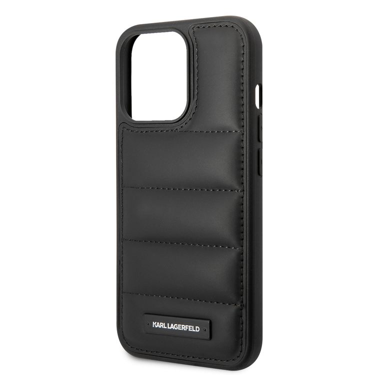 Karl Lagerfeld Quilted Nylon Puffy Case with Metal Logo Plate iPhone 14 Pro Compatibility - Black